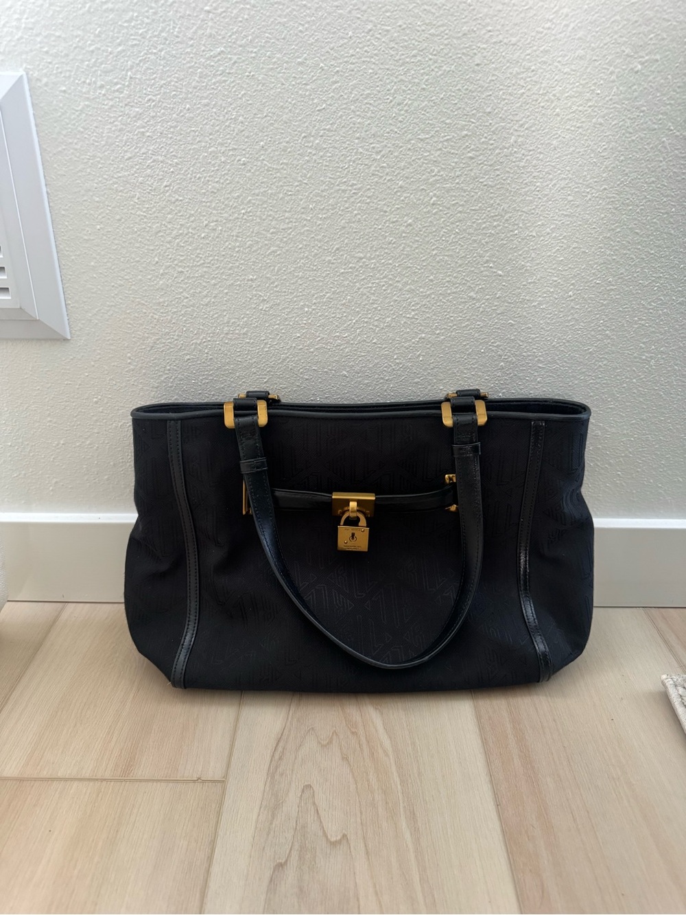 Lauren Ralph Lauren Black Tote with Gold Lock Accent